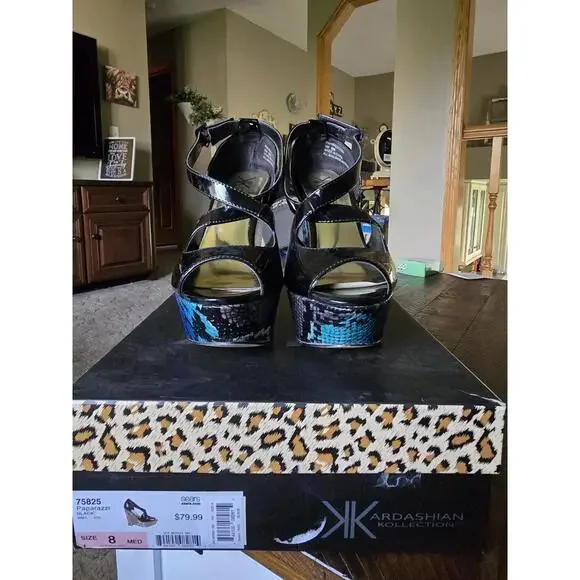 KARDASHIAN KOLLECTION PAPARAZZI Black HEEL SHOE ANIMAL PRINT Size 8 - Picture 2 of 8